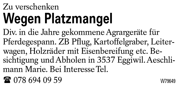 Wegen Platzmangel