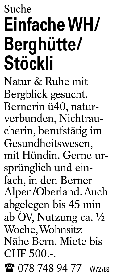 Einfache WH/Berghütte/Stöckli