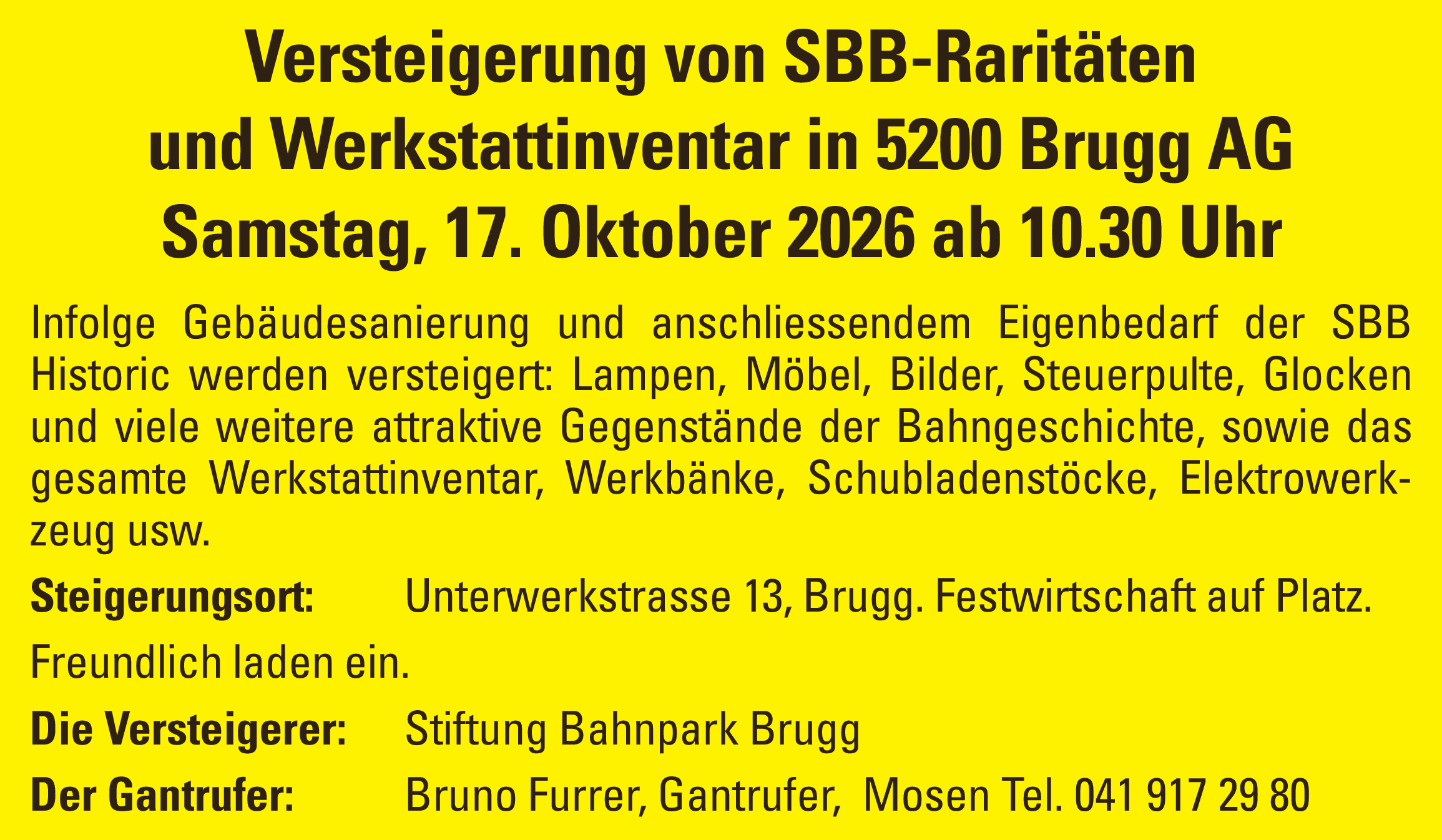 Versteigerung von SBB-Raritäte
