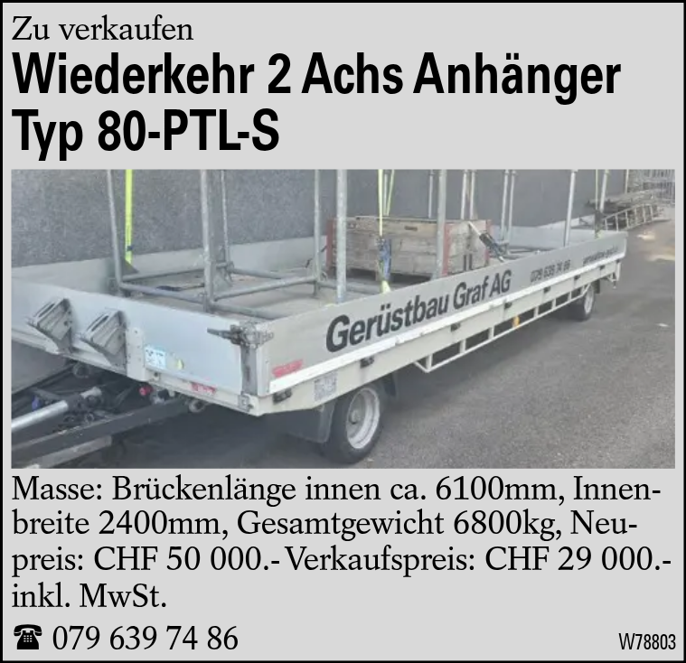 Wiederkehr 2 Achs Anhänger Typ 80-PTL-S