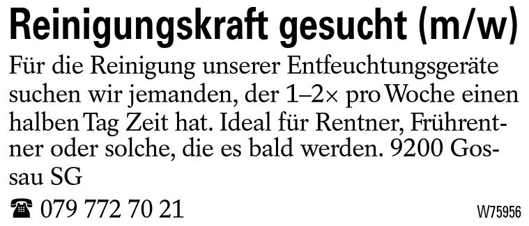 Reinigungskraft gesucht (m/w)