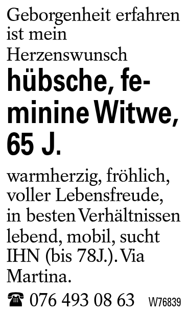 hübsche, feminine Witwe, 65 J.