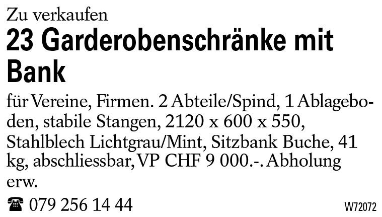 23 Garderobenschränke mit Bank