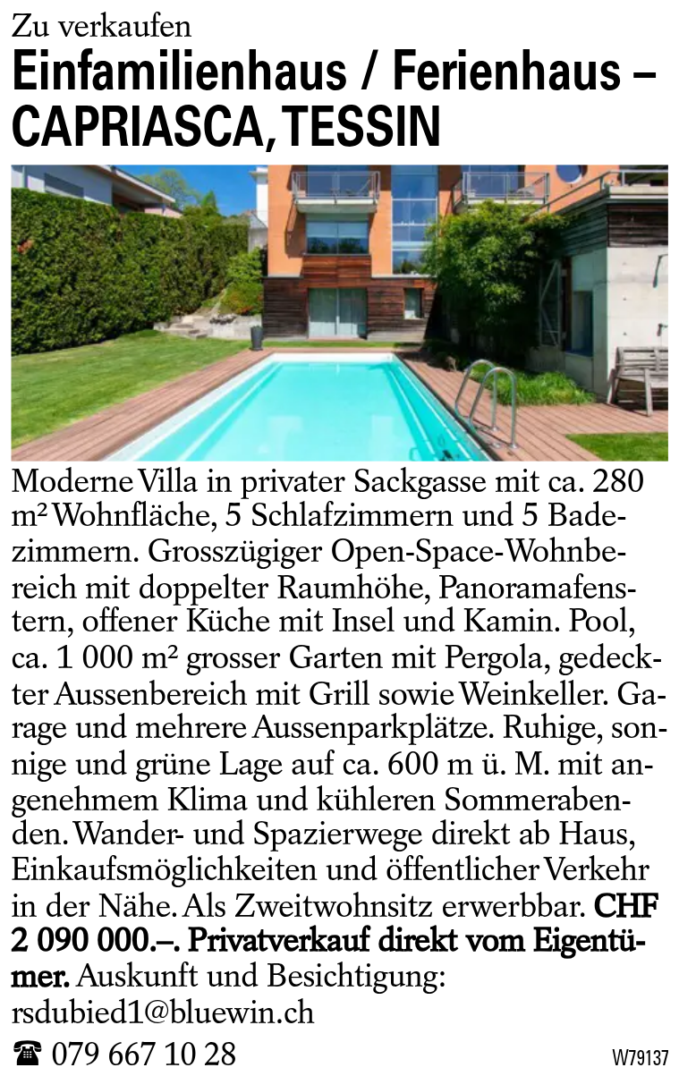 Einfamilienhaus / Ferienhaus – CAPRIASCA, TESSIN
