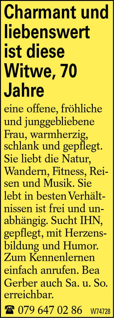 Charmant und liebenswert ist diese Witwe, 70 Jahre