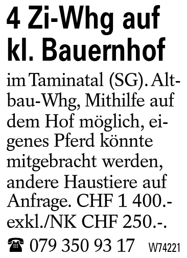 4 Zi-Whg auf kl. Bauernhof