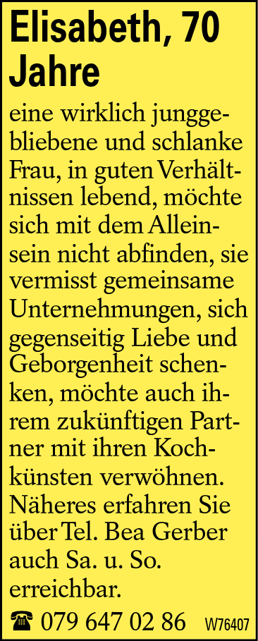 Elisabeth, 70 Jahre