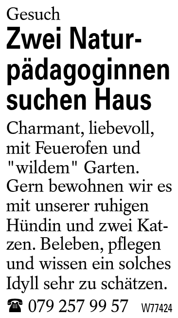 Zwei Naturpädagoginnen suchen Haus