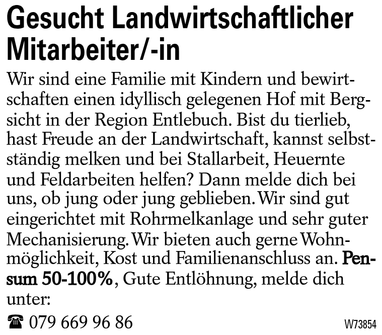 Gesucht Landwirtschaftlicher Mitarbeiter/-in