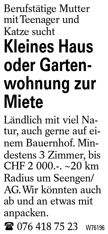 Kleines Haus oder Gartenwohnung zur Miete