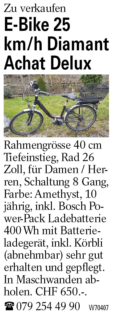 E-Bike 25 km/h Diamant Achat Delux